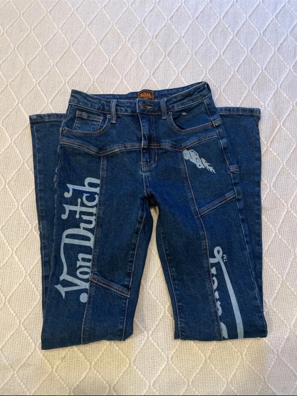 Von Dutch Dark Blue Denim Logo Patch Jeans